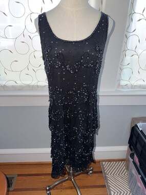 Patra Vintage Silk Beaded Tiered Gatsby 20s Flapper Cocktail Dress Size 10